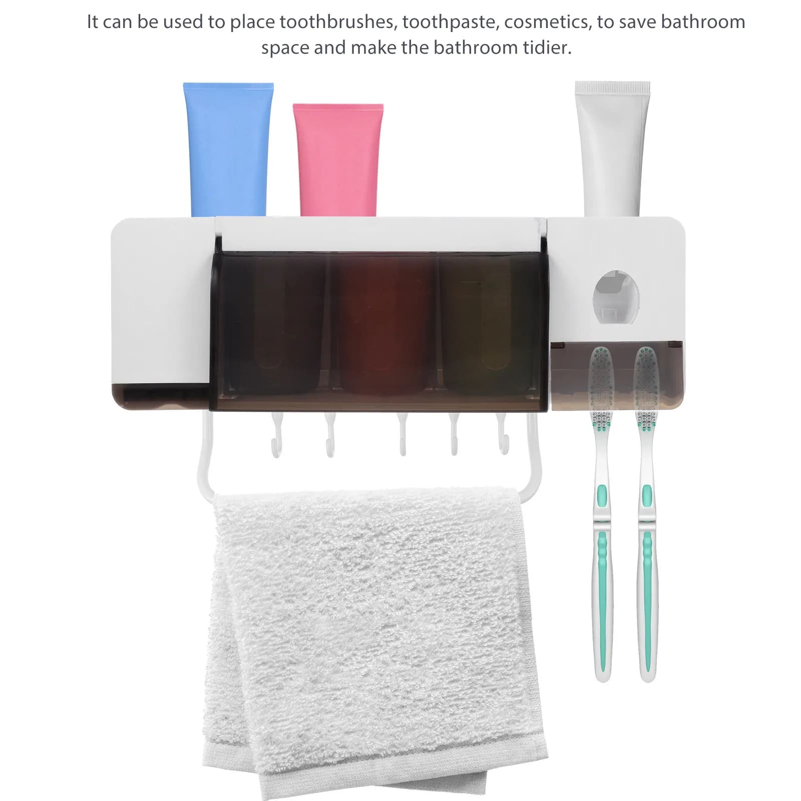 Portaspazzolino da parete in ABS resistente con ventosa, organizer da bagno per spazzolini elettrici e normali, porta dentifricio e bicchieri