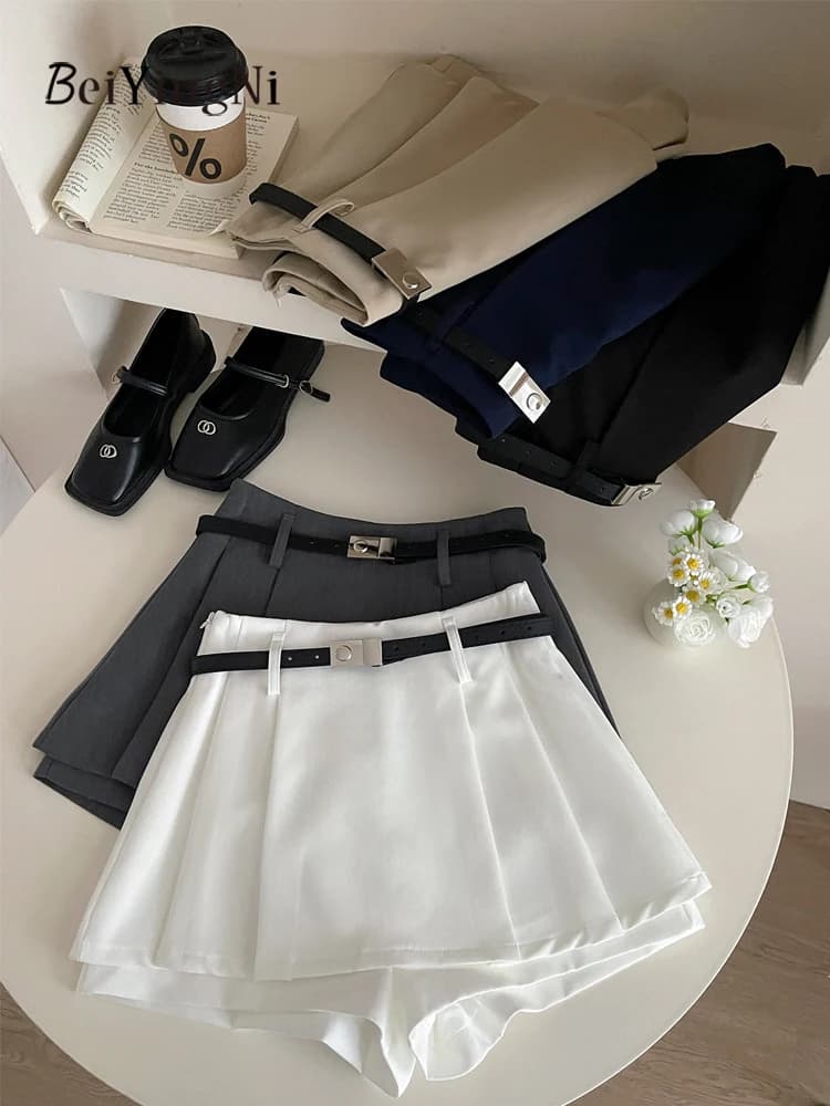 Beiyingni Pantaloncini Eleganti Coreani Chic e Sexy per Donne, con Cintura, per Ufficio e Lavoro, Pantaloni Corti Casual alla Moda, Shorts Kaki