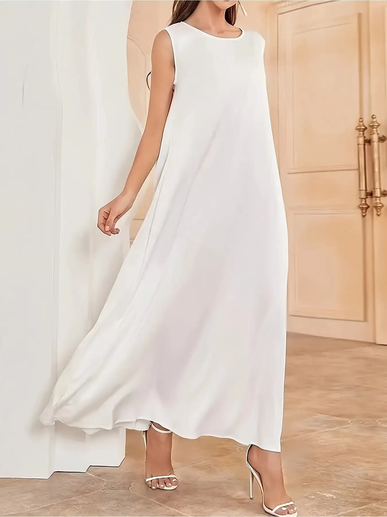 2026 Casual and Elegant Women's Clothing - Pure White Loose Round Neck Dress and Long Skirt, Suitable for Daily Travel