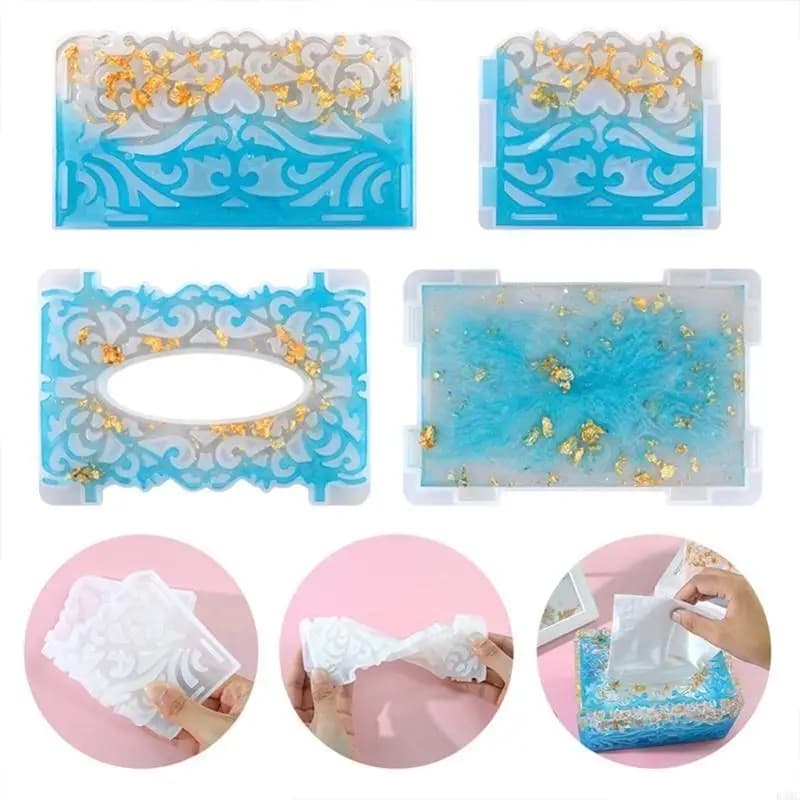R3MC Hollow Pattern Tissue Box Epoxy Resin Mold Napkin Paper Silicone Mould DIY Crafts Home Decorations Casting Tools
