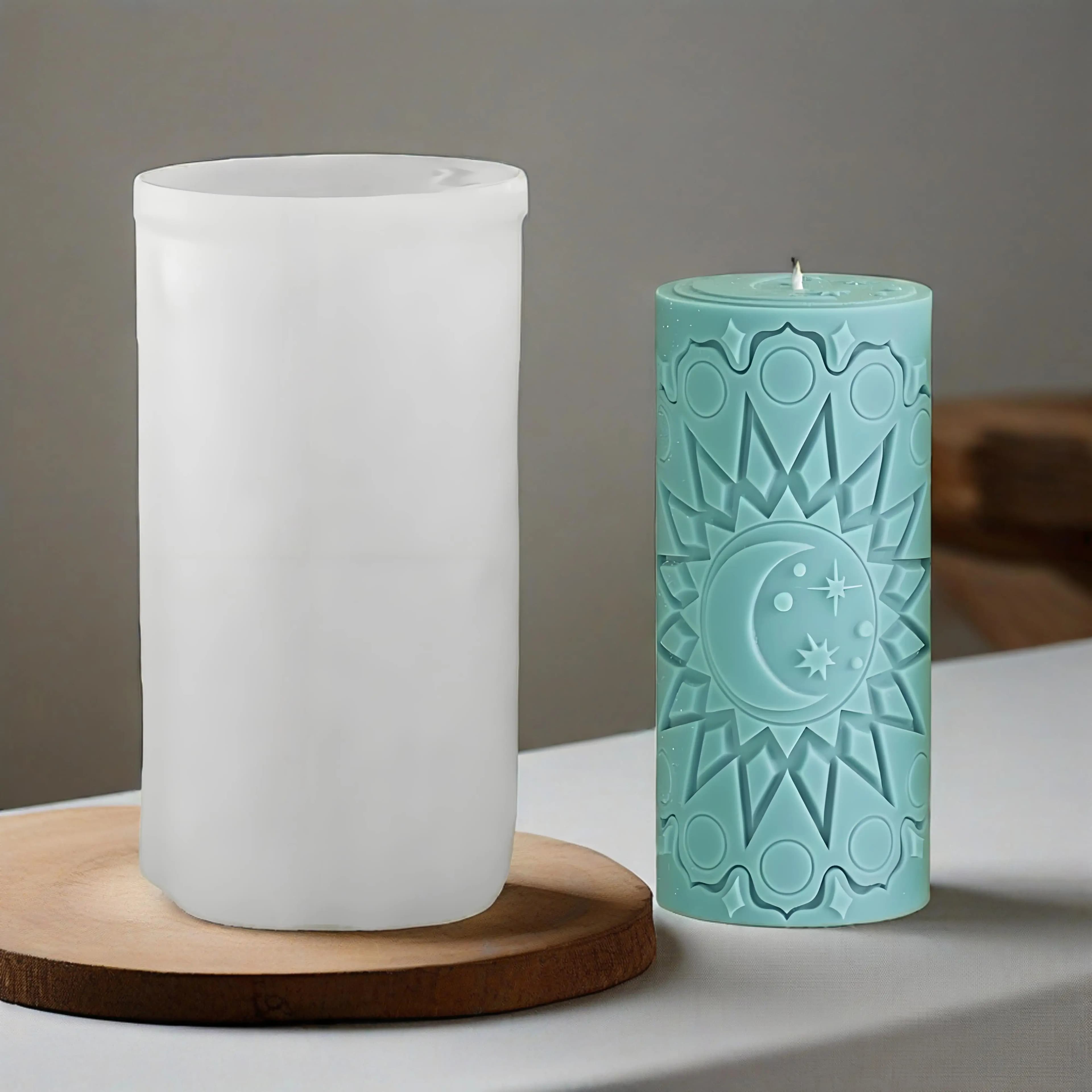 Stampo in silicone a colonna con motivo vintage a luna per candele a pilastro, per candele in cera di soia, candele per aromaterapia, gesso, intonaco