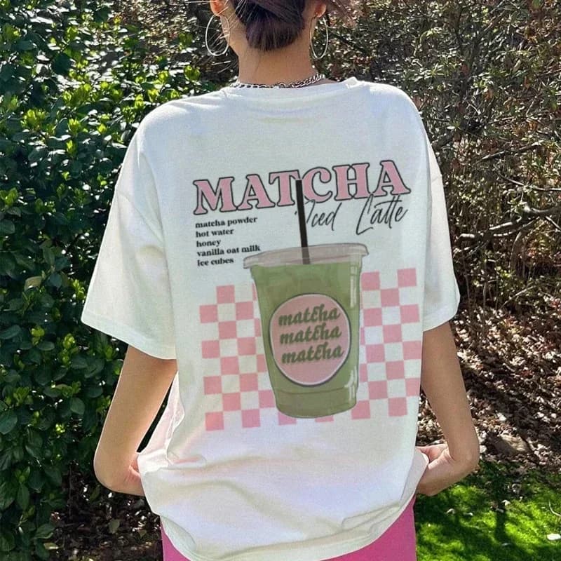 Y2K Latte Back Print T-shirts loose for women Fashion Or Neck Short Sleeves Cotton Tee Casual Shirt Coached 2025 Women's Top Clothing