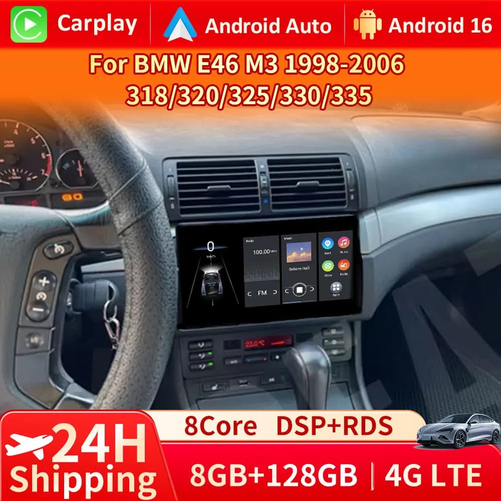 Android 16 9 '' Wireless Carplay Autoradio Stereo Multimedia Reader for BMW E46 M3 318 320 325 330 335 1998-2006 Auto Reader
