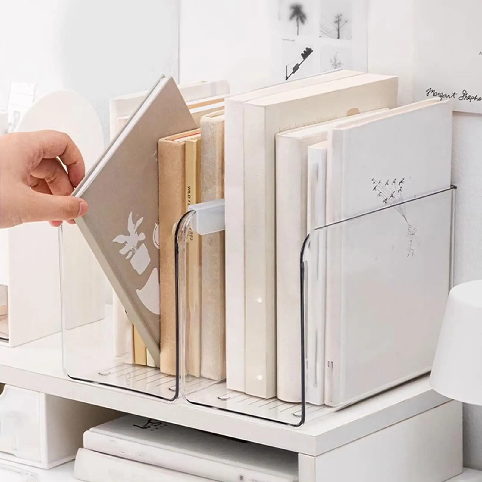 Portariviste trasparente Organizzatore di posta Scaffale per libri da banco Supporto per cartelle di file trasparente per buste per libri portatili per documenti di carta