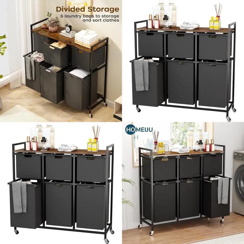 Basket Whiteware with 6 compartments, Large, Table, Metal Structure, Rustic Brown and Black