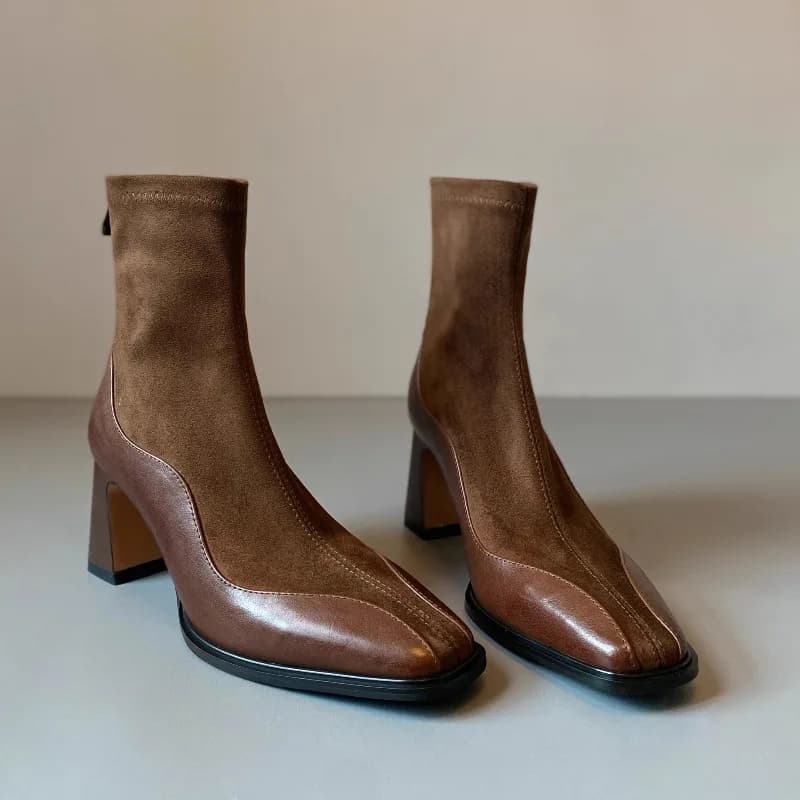 Women's Boots Mary Jane Autumn Winter Vintage French Style Women's Boots Suede With Square Head Cotton Simple Botas Mujer