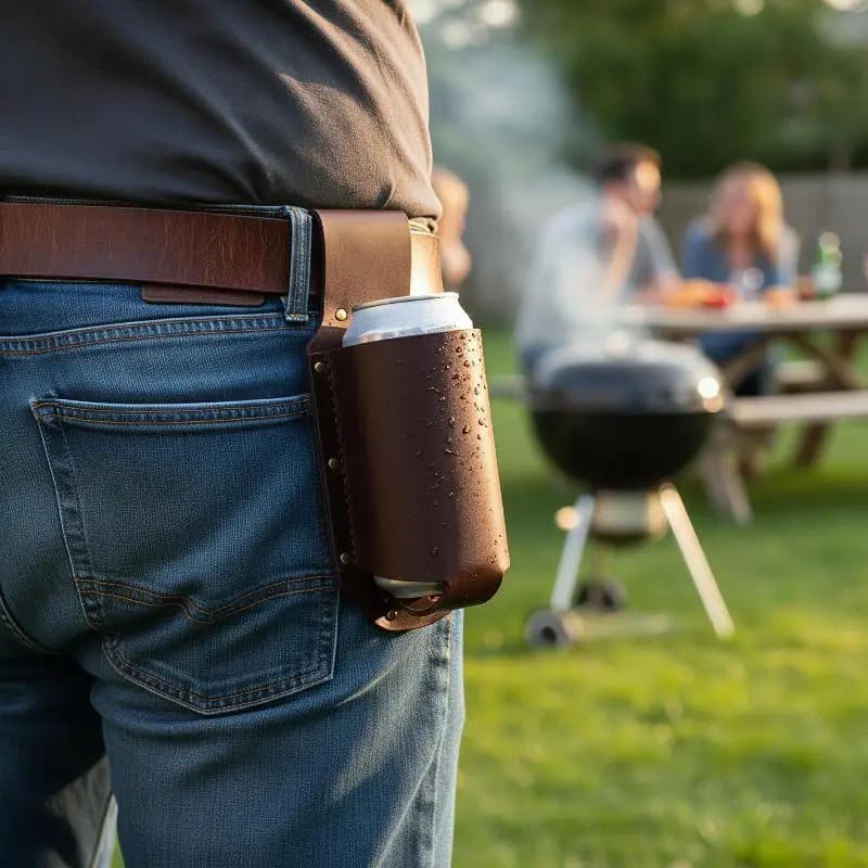 1Pcs Premium Leather Beer Bottle Can Waist Holder Sturdy Design Easy Belt Fix for Camping BBQ Tailgating Events