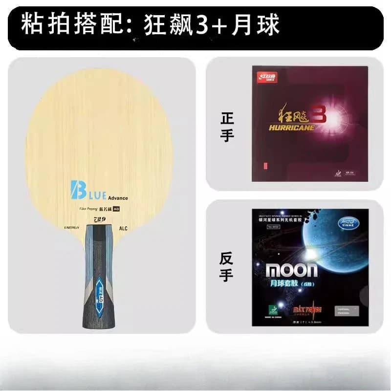 Friendship 729 Nuova Racchetta da Ping Pong Offensiva in Carbonio Blu Avanzato a 7 Strati (5+2) | Combo in Gomma Incollata Personalizzato Fatto a Mano