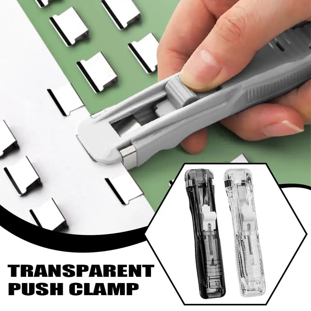Cucitrice a clip riutilizzabile portatile con 100 clip metalliche di ricambio, macchina per rilegatura rapida per documenti e archivi d'ufficio