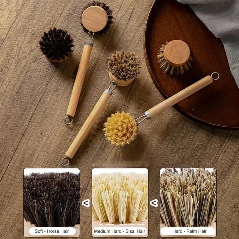 Spazzola per piatti multifunzionale in legno con setole morbide, strumento per rimuovere le macchie dai piatti, accessorio per la pulizia della cucina