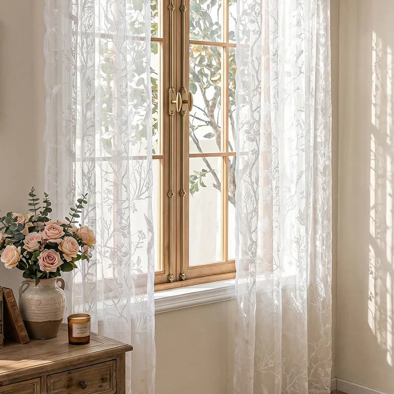 Romantic French lace curtains, three-dimensional jacquard breathable, living room bedroom balcony window screen