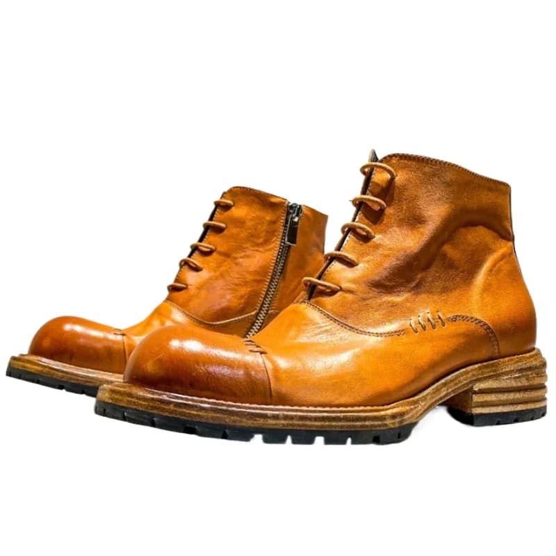 Stivali alti in pelle di cavallo lavata stile etnico Scarpe da uomo traspiranti in vera pelle Goodyear Stivali con cerniera laterale cuciti a mano