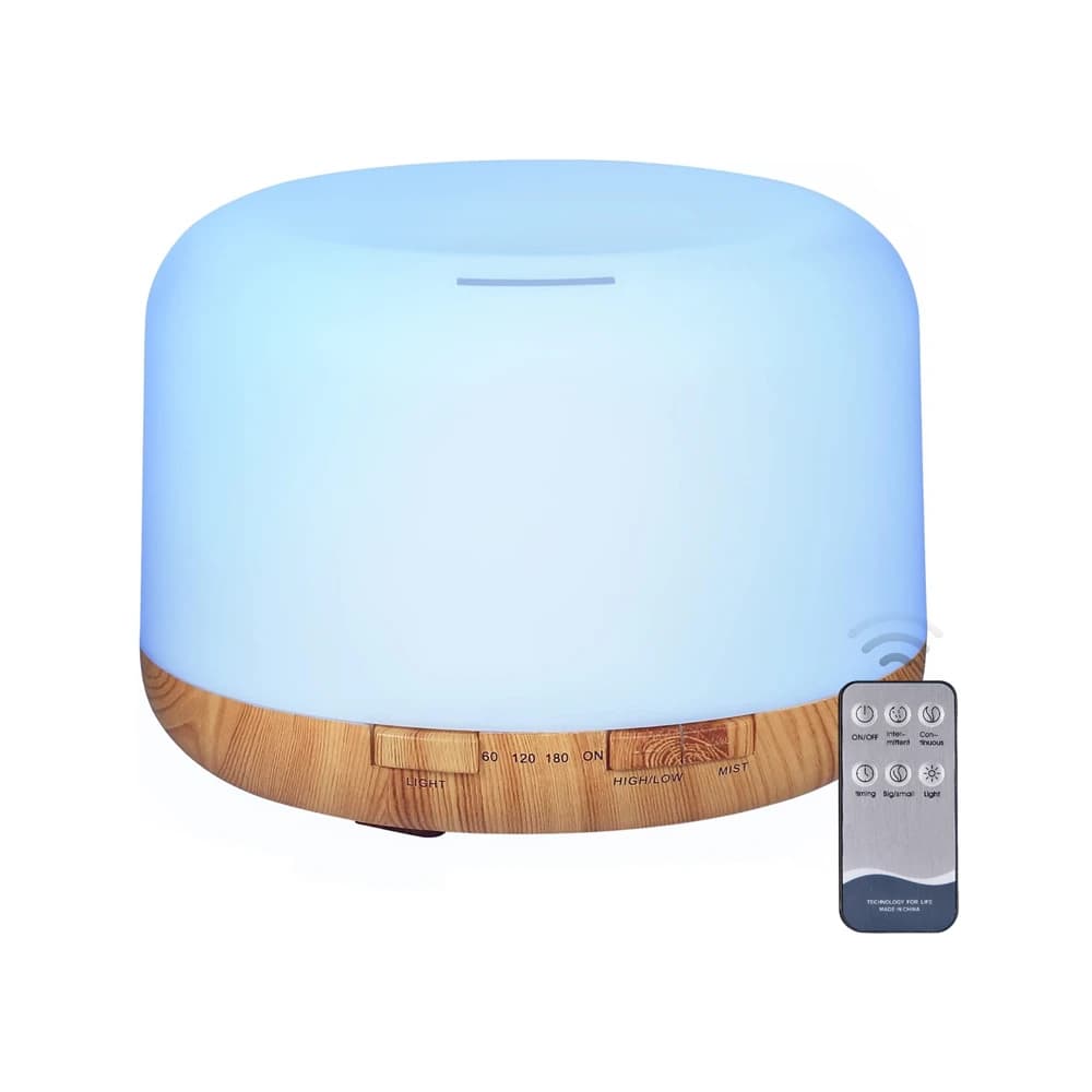 Diffusore di aromi USB da 500 ml con effetto legno, diffusore di oli essenziali, umidificatore d'aria con telecomando, luci notturne colorate per la casa