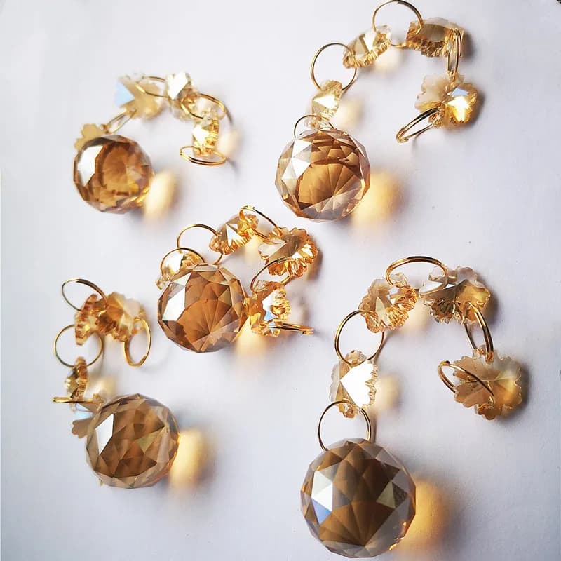 Top Quality 50pcs/lot Champagne Crystal Chandelier Faceted Ball+ Snow Beads DIY Suncatchers Glass Lighting Parts Home Decoration