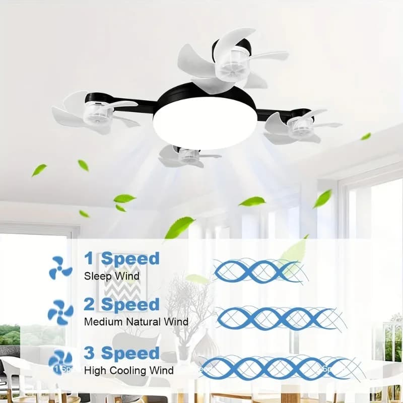 E27 Ceiling Fan with Light, 3 Colors, Dimmable, Decorative with Bedroom Remote Control, Living Room, Kitchen