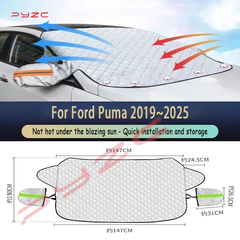Accessori Auto per Ford Puma 2019~2025 2024 2023, Protezione Parabrezza Anti-Neve, Parasole in Cotone Anti-Gelo