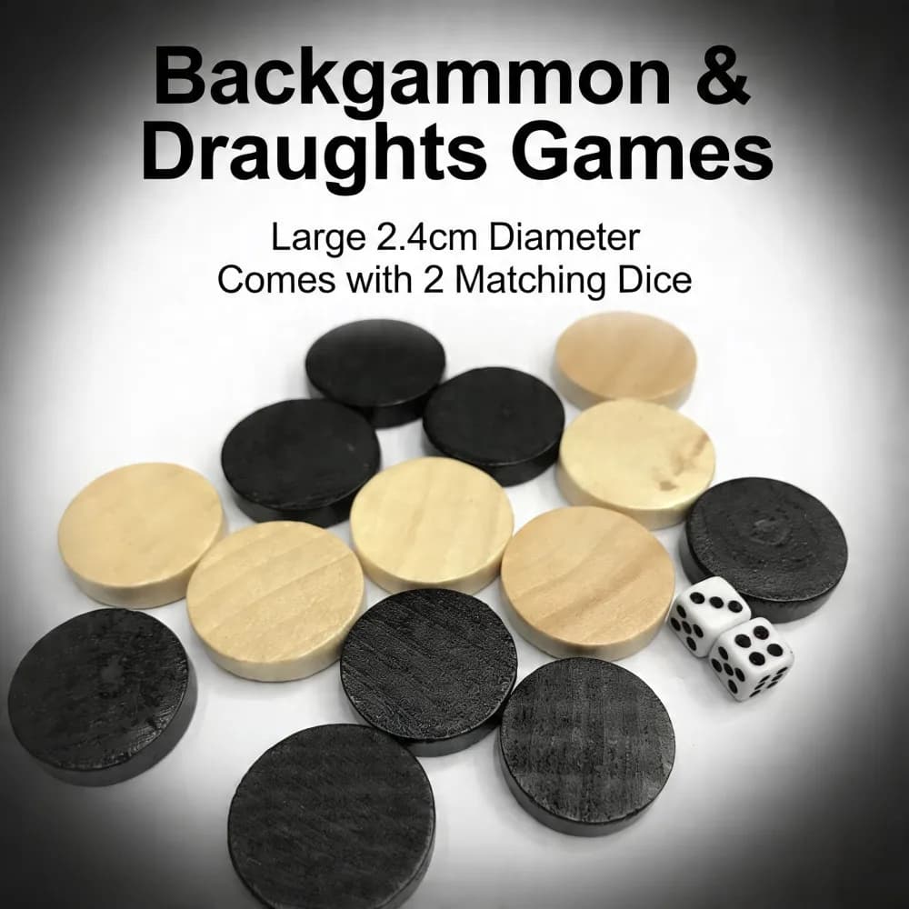 Set di 32 Pezzi in Legno per Gioco da Tavolo: Dama, Backgammon, Scacchi per Bambini - 30 Pezzi Scacchi e 2 Dadi