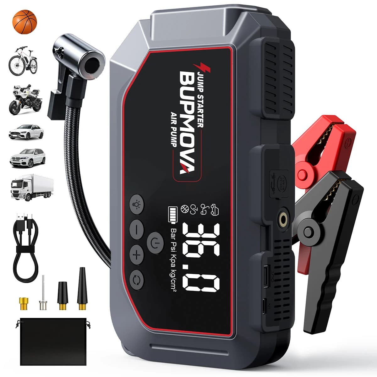 Avviatore di emergenza per auto 4 in 1 con compressore d'aria 4000A Power Bank portatile 150PSI Gonfiatore per pneumatici Avviatore di batteria portatile automatico per auto