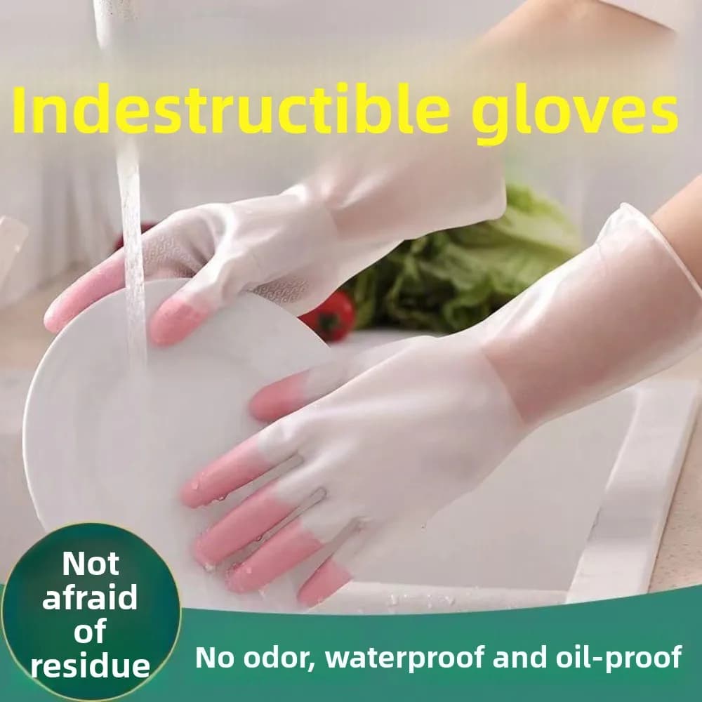 Durable Thickened Latex Cleaning Gloves, Waterproof Scald Resistant Household Gloves for Kitchen Dishwashing & Laundry