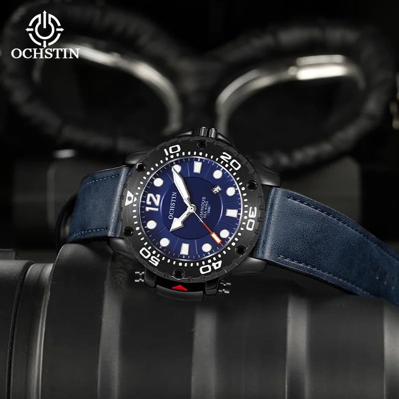 OCHSTIN Orologio da polso da uomo con cinturino in pelle serie Navigator Orologio da uomo con movimento al quarzo Orologio da lavoro di lusso con calendario a mano luminoso