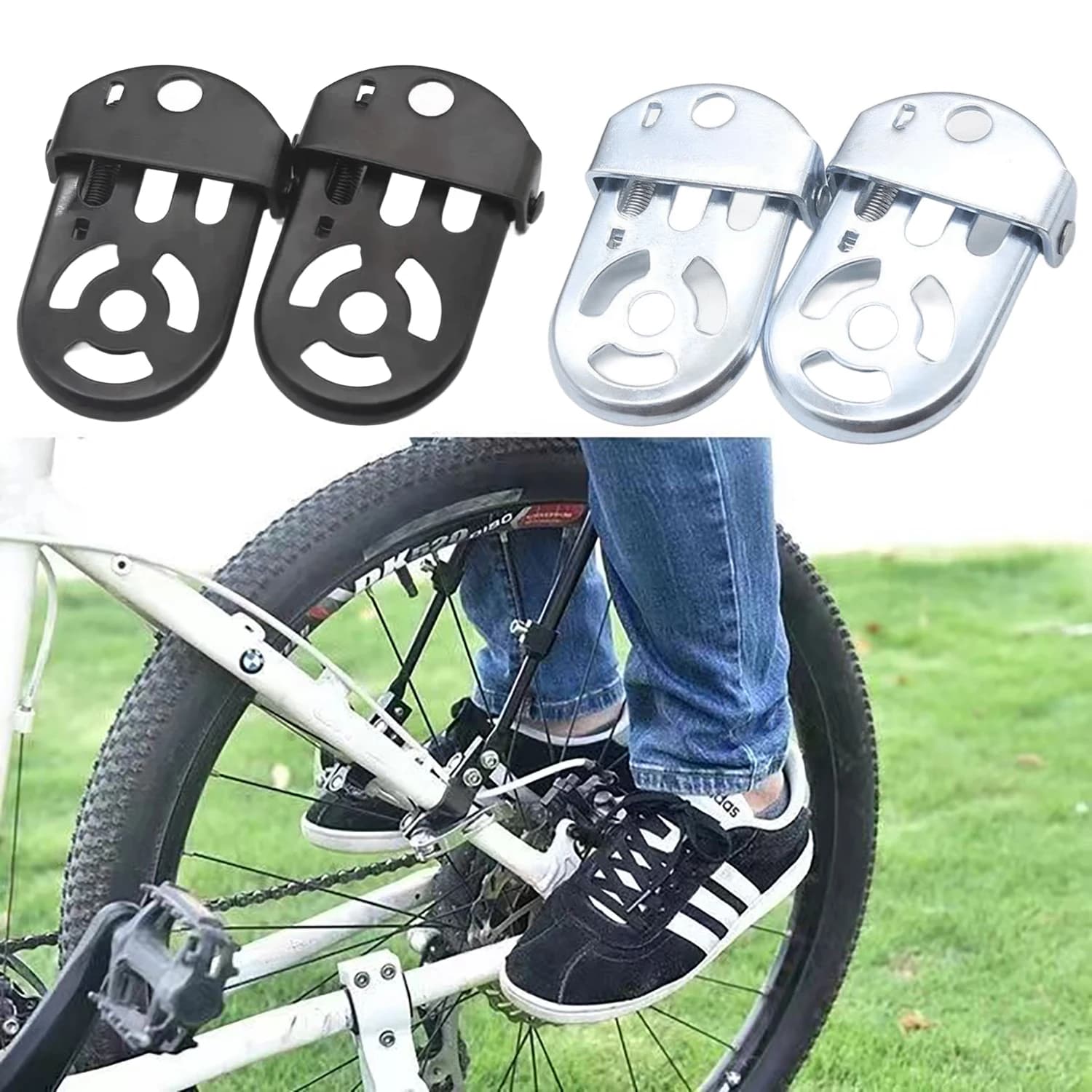 Pedali bici pieghevoli Pedana Sedile posteriore antiscivolo Poggiapiedi in acciaio Ruota da ciclismo per bambini da montagna Piede con equipaggio 1 paio