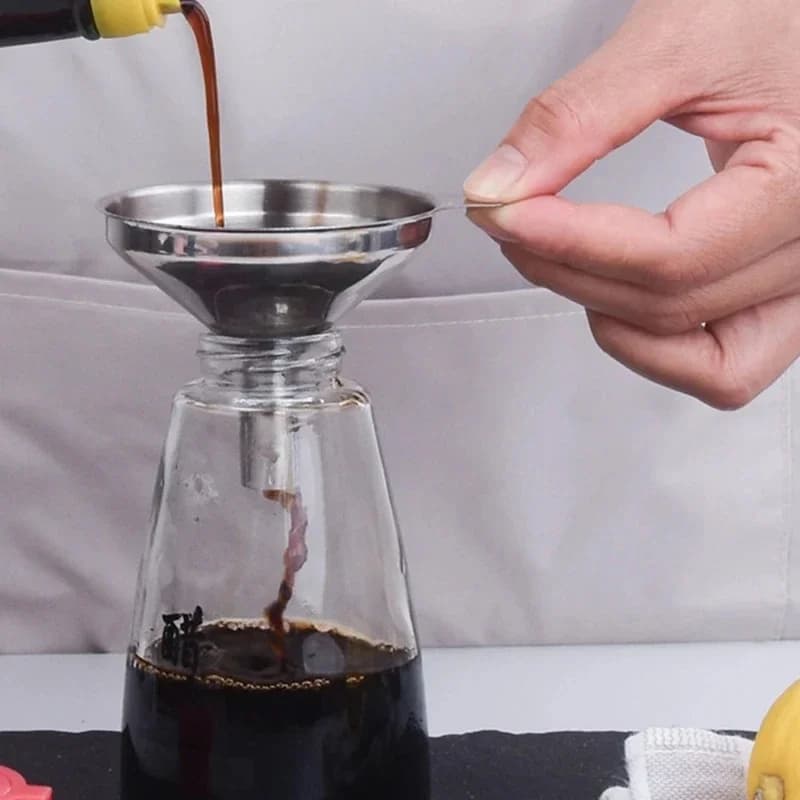 Wide Mouth Stainless Steel Funnel with Cleaning Brush Kitchen Oil Filter Strainer Set for Spice Cooking Filling Bottles