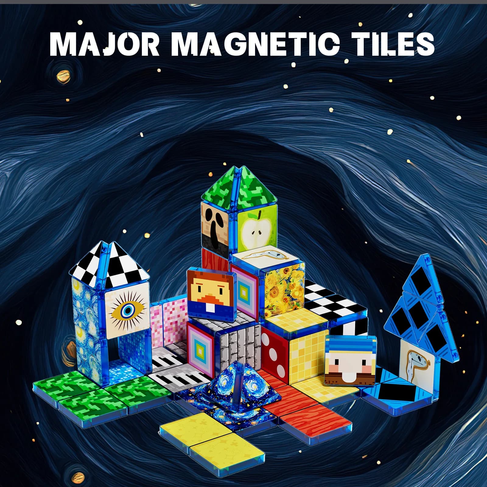 52PCS Pixel Style Magnetic Tiles Building Blocks, STEM Educational Creative Construction Toy Kids Boys Birthday Gift