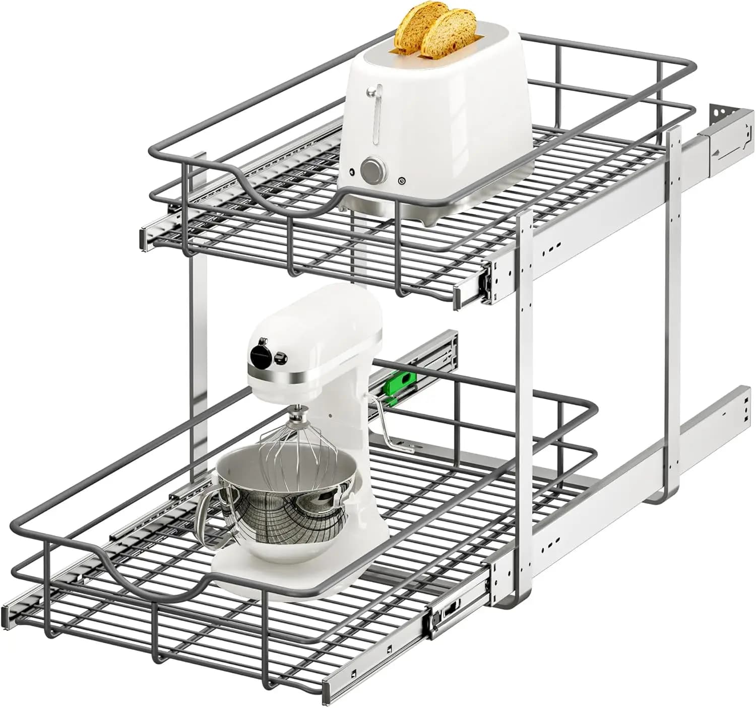 Organizzatore Estraibile a 2 Livelli per Armadio, 35,5 cm L x 56 cm P, Ripiani Scorrevoli con Chiusura Ammortizzata e Rivestimenti per Ripiani