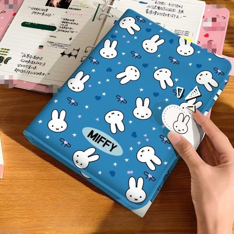 Set di Quaderni a Fogli Mobili Miffy Bunny A5/A6, Agenda Carina con Cuori Blu, Pagine Staccabili per Diario Quotidiano e Scuola