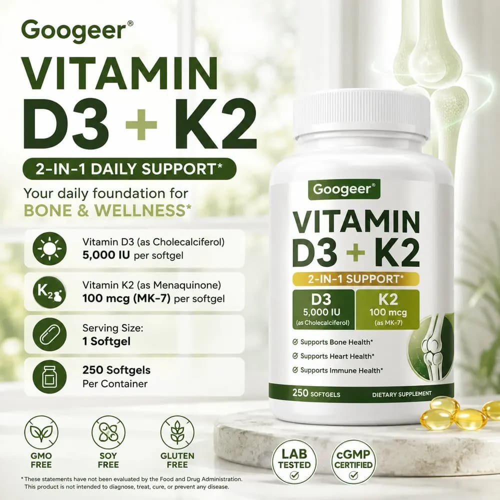 Deal Supplement Vitamin D3 + K2 Softgels GMO Free 2 in 1 Support for Bone, Heart, and Immune Health for Adults 250 Softgels