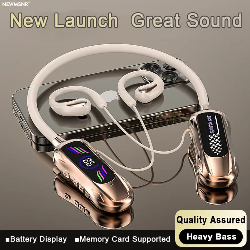 NUOVA forma di auto sportiva Suono surround Archetto da collo Display a LED a orecchio aperto Cuffie Bluetooth wireless Auricolari sportivi