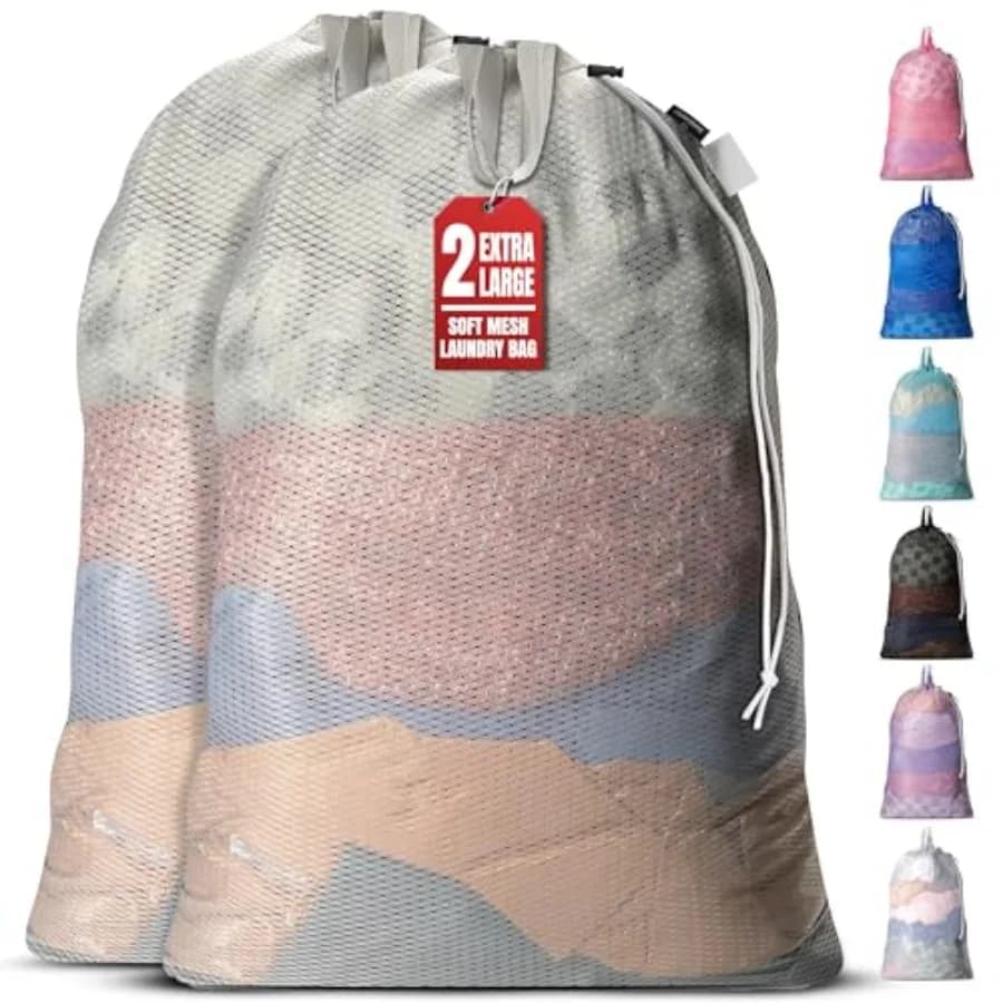 Mesh Laundry Bags 24 x 36 Inch, - Extra Large Heavy Duty Bag with Handles and Shoulder Strap, Breathable, Machine Washable for
