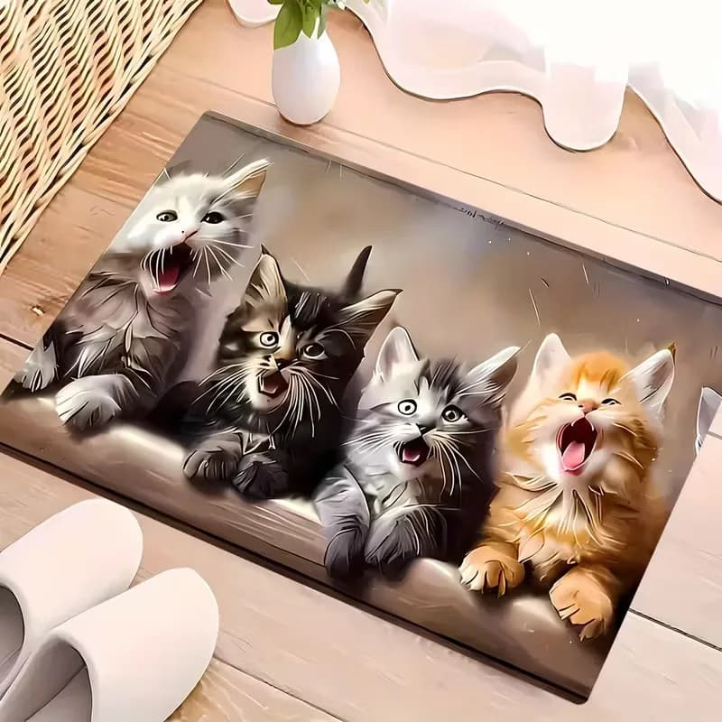 VIKAMA Pet Cat Doormat Lovely Kittens Portrait Non Slip Durable Entrance Mat Indoor Front Door Family Home Carpet