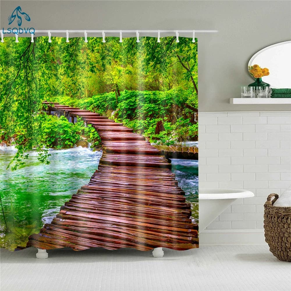 Edificio di fiori Paesaggio Fiore Tenda da doccia Mare Bagno Singola stampa Poliestere impermeabile per l'arredamento del bagno 180x200 cm
