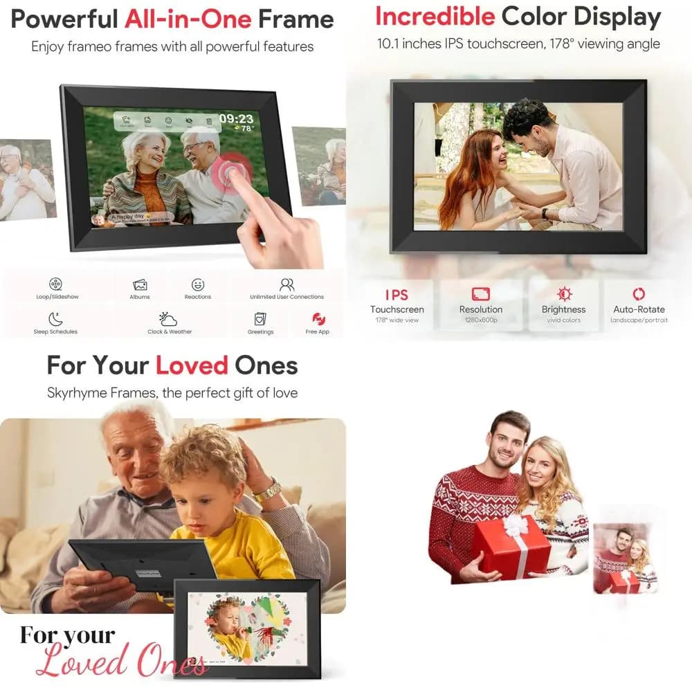 Cornice per foto digitale WiFi 10.1 da 32 GB, touchscreen IPS 1280x800, rotazione automatica, facile condivisione tramite app