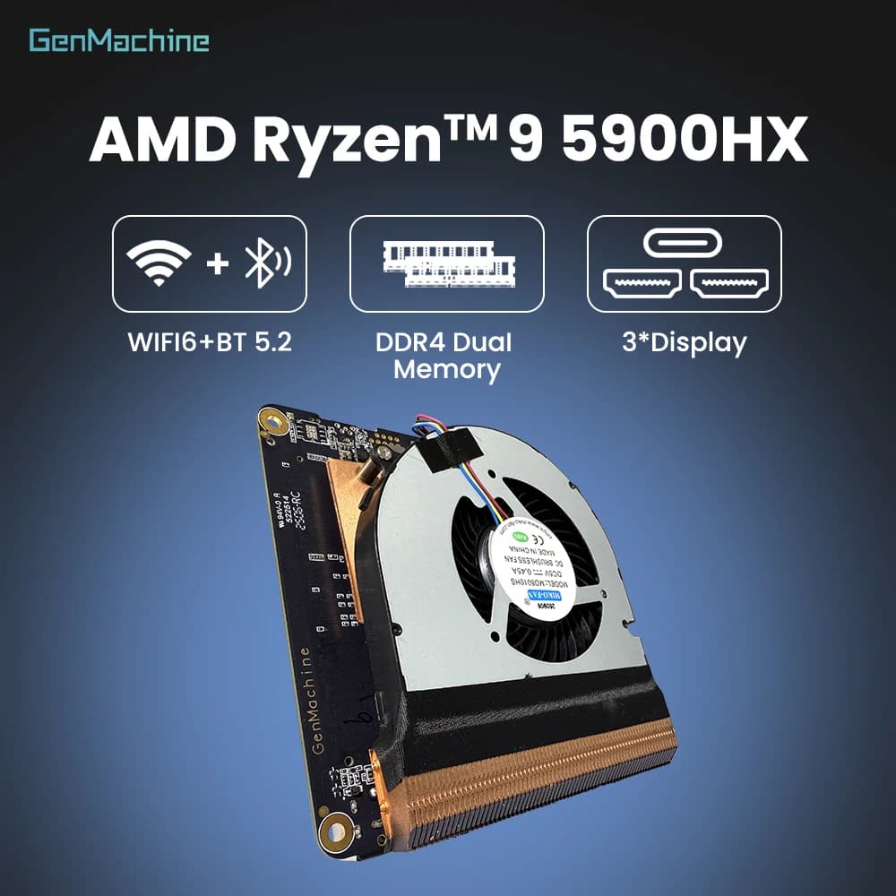 Scheda Madre GenMachine con CPU AMD Ryzen 9 5900HX + Kit Scheda Madre, Ventola di Raffreddamento, Supporto Memoria RAM DDR4, Scheda Video per Laptop