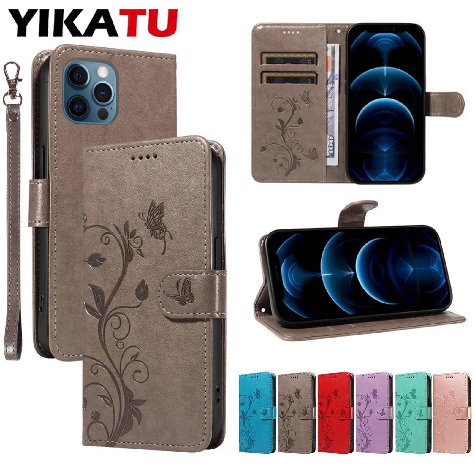 Tree Flip Slot per schede Cover Portafoglio in pelle Custodia per telefono per iPhone 16E 16 Pro Max 15 14 Plus 13 12 Mini 11 X XS XR SE2 SE3 8 7 6s