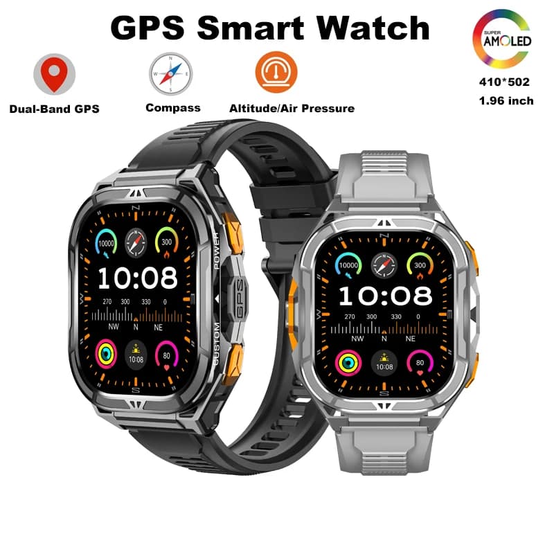 X5 Amoled SmartWatch for man with integrated dual-band GPS, barometer, compass, 5ATM waterproof, SOS function, smart military sports watch