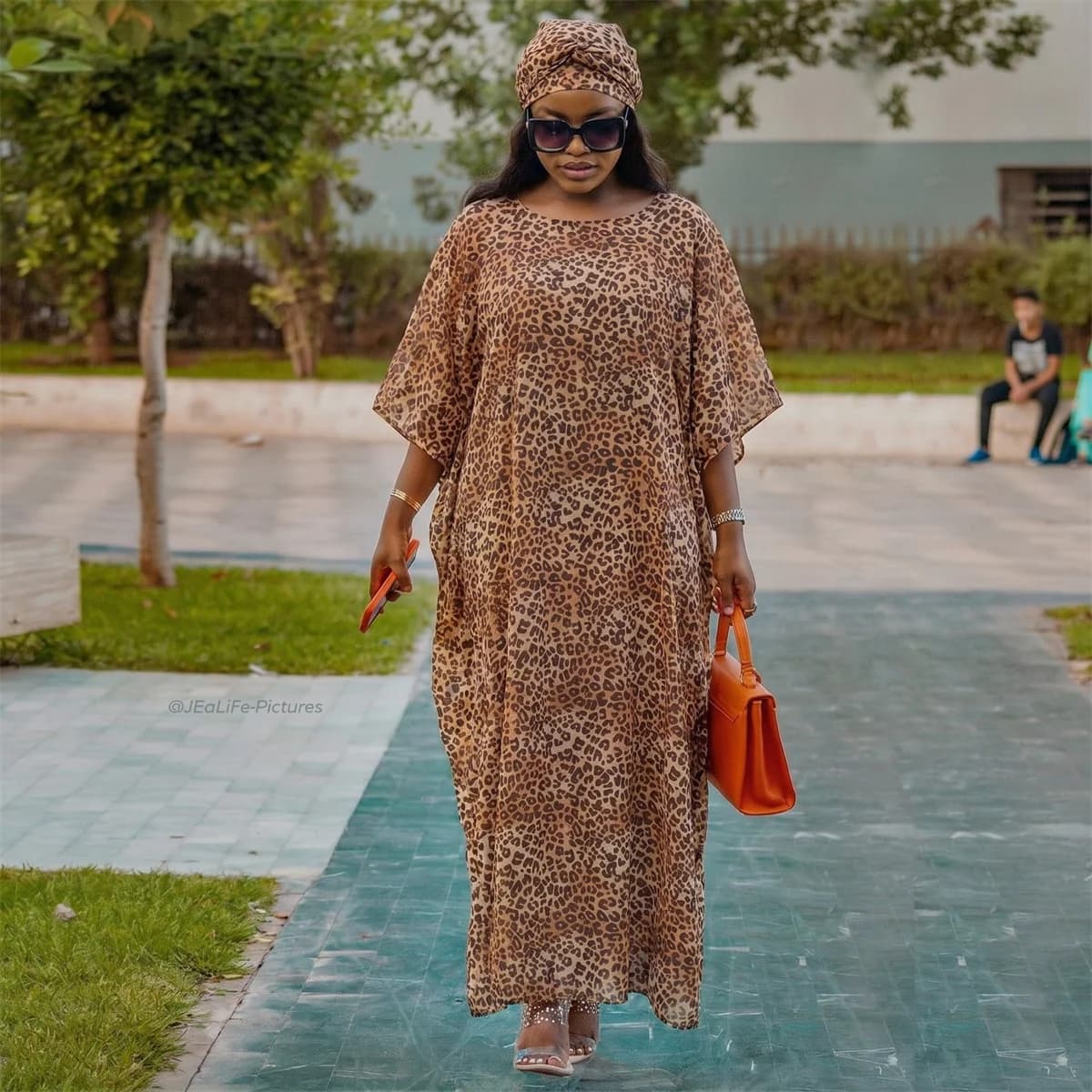 Women Leopard Print 2 Piece Kaftan Set Satin Trim Loose Maxi Dress Matching Long Skirt Muslim Abaya African Evening Outfit
