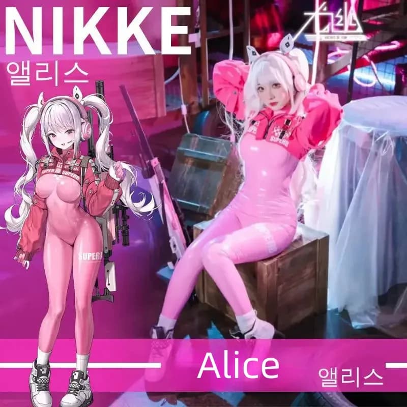 25COSNikki Alice Costume Cosplay Tuta Dea della Vittoria Guanti per le orecchie Parrucca Lattice Gatto vestito Tuta Giacca Completa Halloween Donna