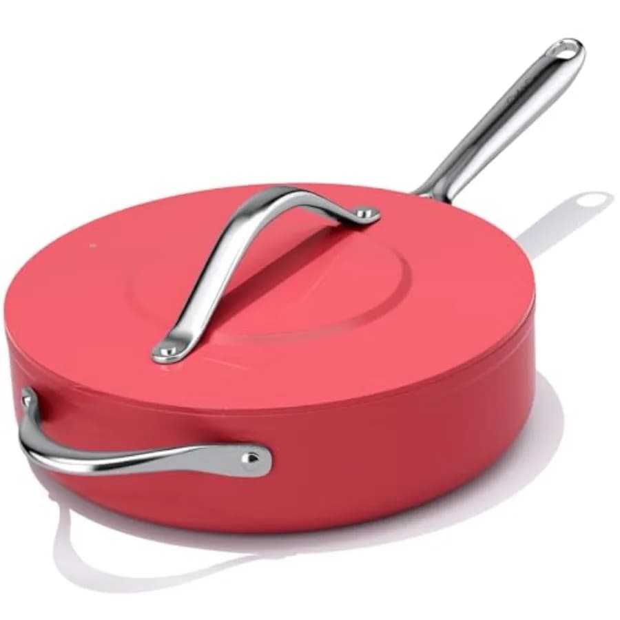 Padella Antiaderente in Ceramica con Coperchio 4.5 qt 11" Profonda per Tutti i Piani Cottura, Non Tossica, Senza PTFE/PFAS, Lavabile in Lavastoviglie