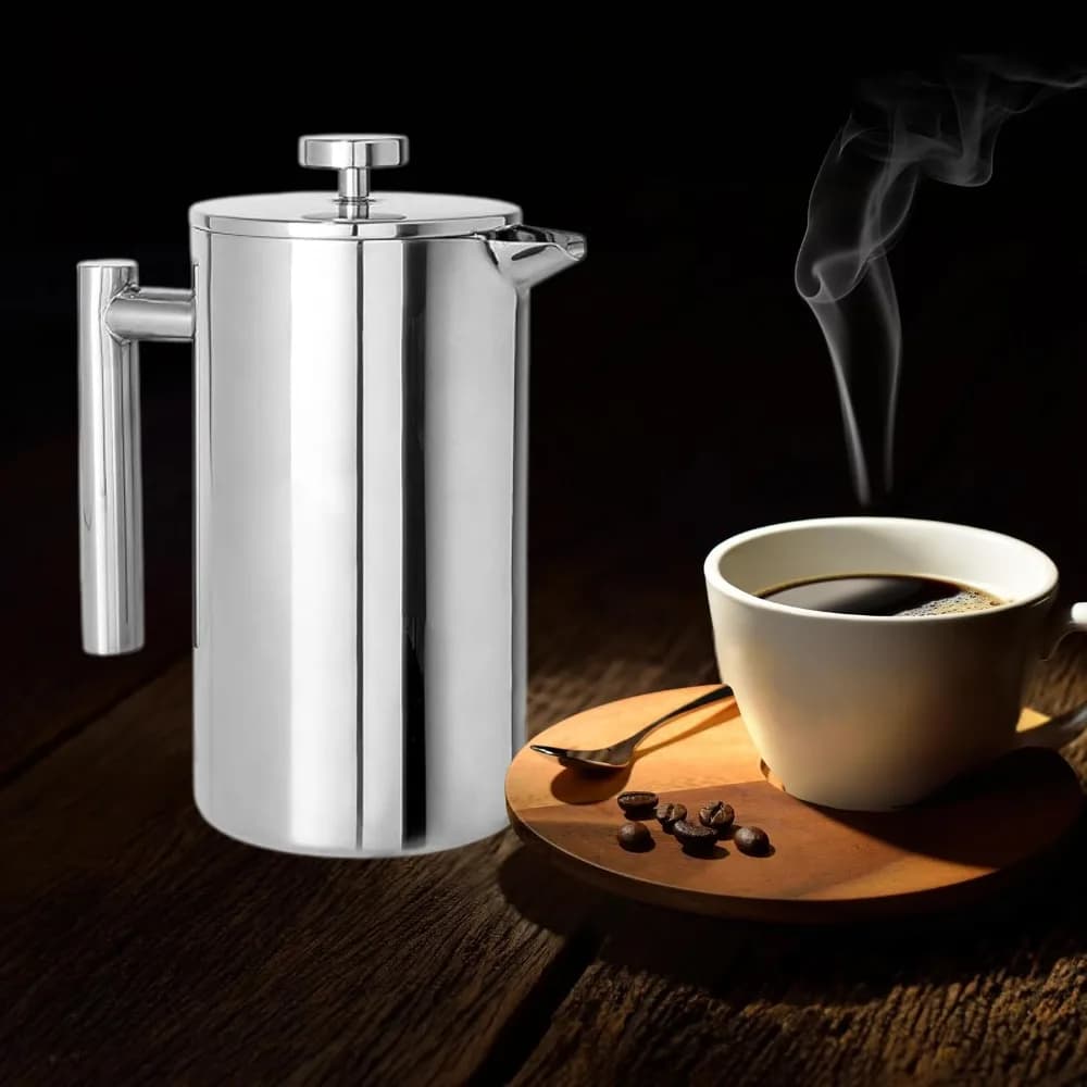 French Press Coffee Maker, 304 Stainless Steel Upgrated Double-Walled Insulated French Coffee Presses, Mirror,black