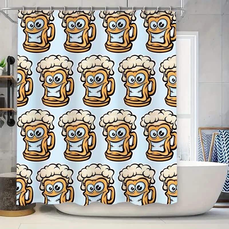 Tazza da birra creativa Tenda da doccia per cartoni animati Tessuto impermeabile Decorazioni per il bagno Accessori unici per la casa con motivo a volti felici (Blu