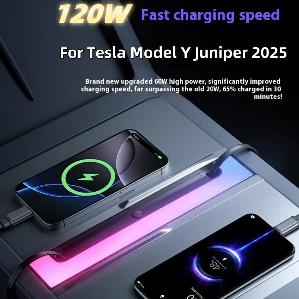 For Tesla Model Y Juniper Docking station USB hub fast charging with rainbow light model 3 retractable environmental lighting of the tarps