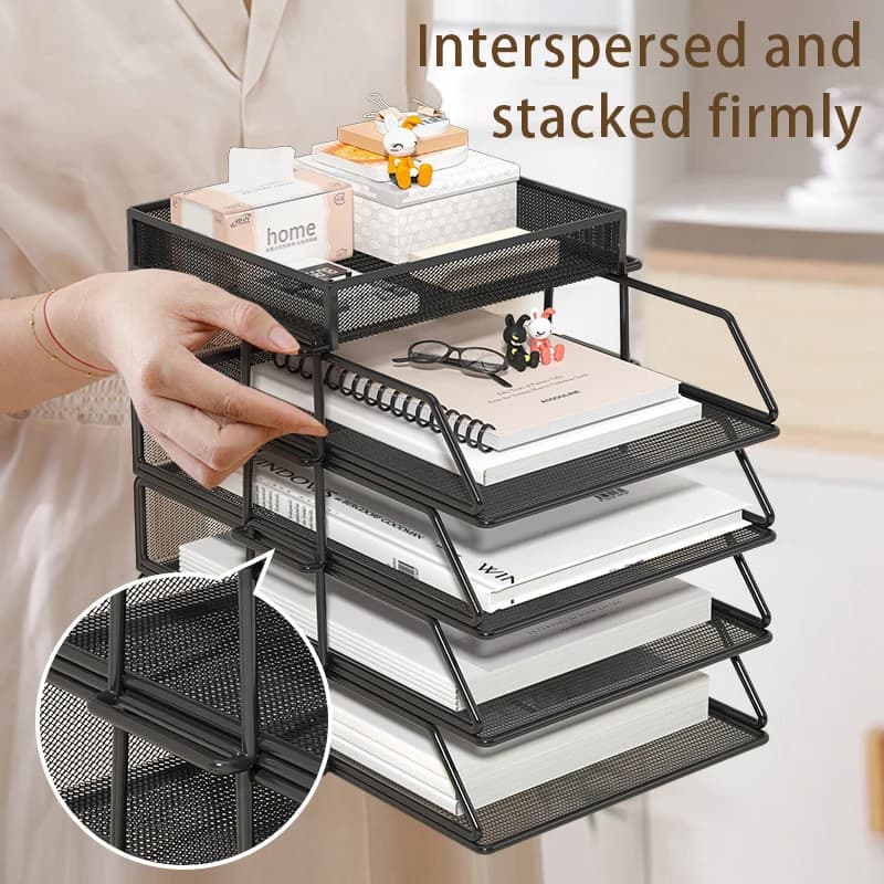 Metal desk holder, library, office storage container, multi-layered iron document holder structure, data storage, folder racking