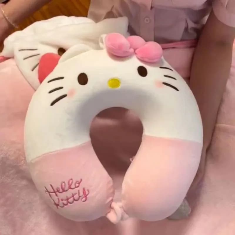 Cuscino a U Sanrio con Gattino Kt, Cartone Animato per Ragazze, in Cotone PP, Protezione per il Collo, Cuscino da Viaggio Portatile per Dormire