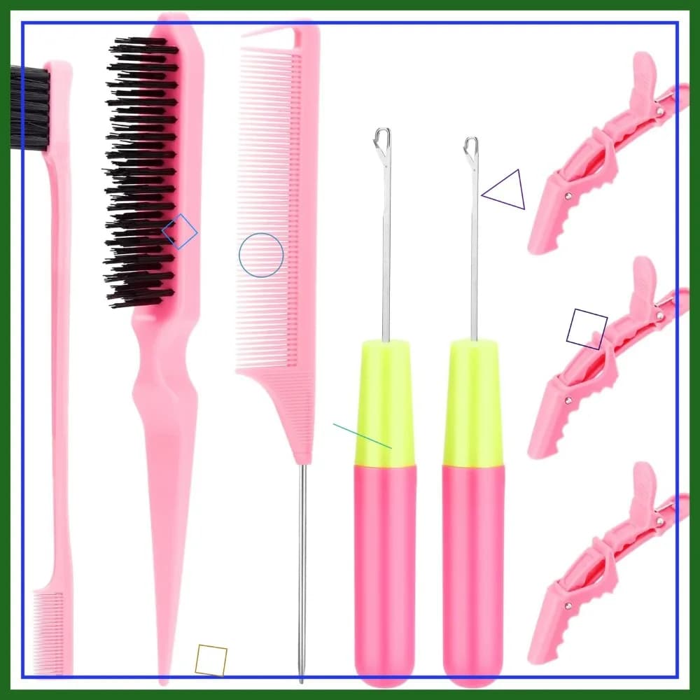 Set di Uncinetti per Capelli - 2 Aghi, Spazzola per Bordi, Spazzola con Setole, Pettine a Coda di Topo, 3 Clip per Extension Passion Twist