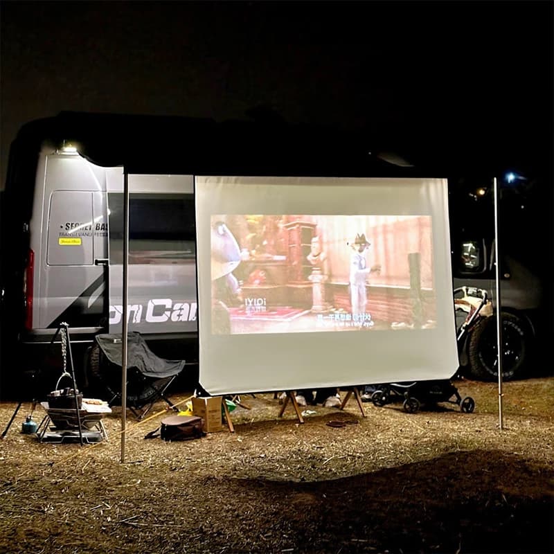 Kit schermo per proiettore per camper con schermo di proiezione pieghevole con tenda da sole a canale C per tenda laterale per auto da campeggio all'aperto