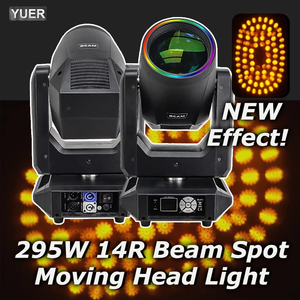 NUOVO 295W 14R Lampadina Fascio Spot Illuminazione a testa mobile con anello RGB 2 prismi Frost Focus Prisma ellittico Effetto Dj Dico Club Stage