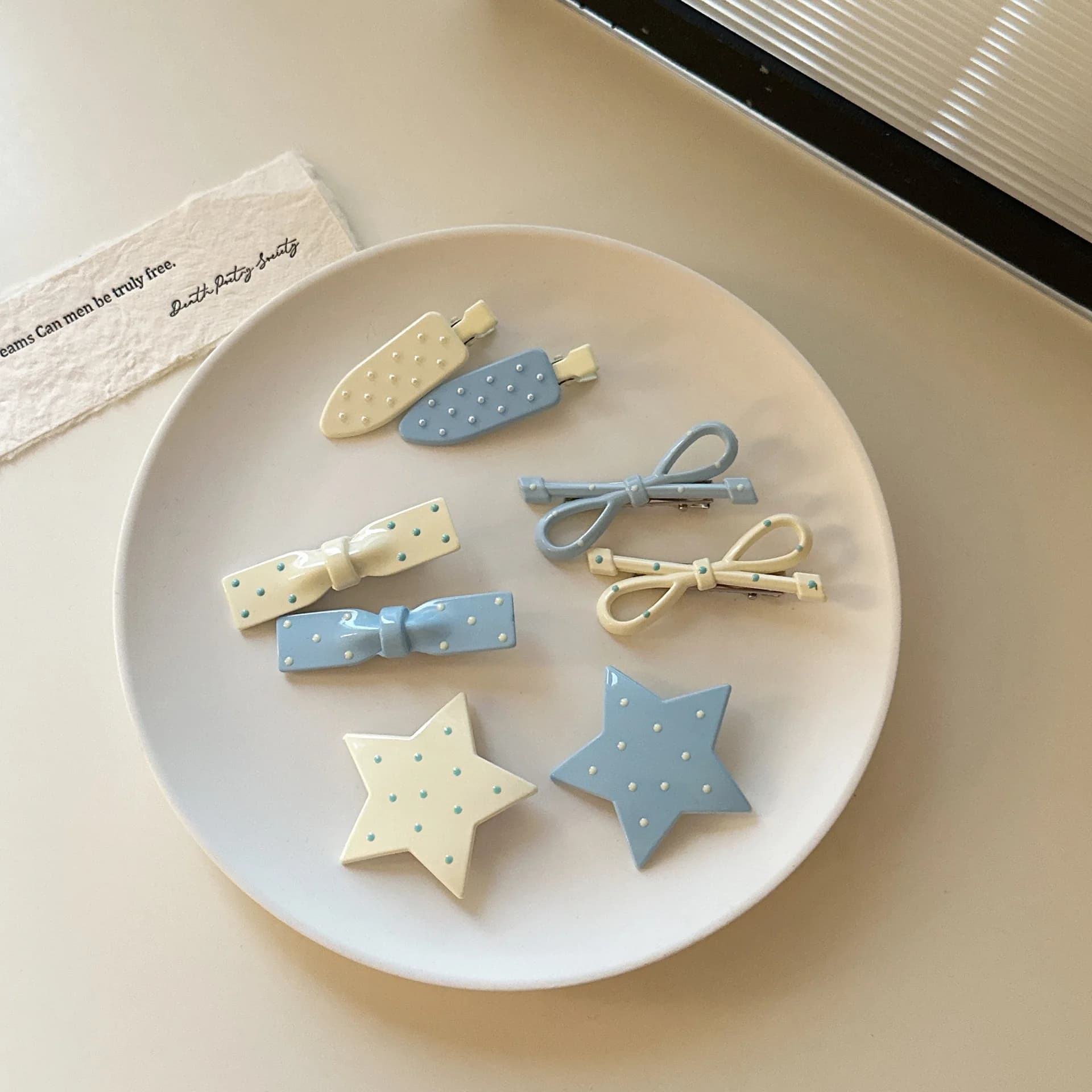 Cute milk blue polka dot bow hairpin bangs clip broken hair edge clip girl forehead to duckbill clip hairpin hair
